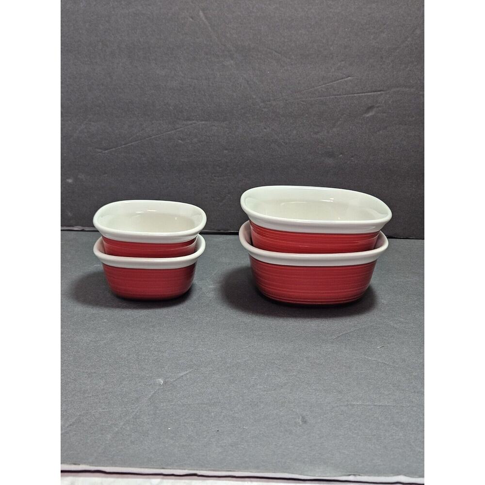 Corning Ware Etch Brick Red Stoneware Casserole Square 20 oz & 7 oz Four Dishes